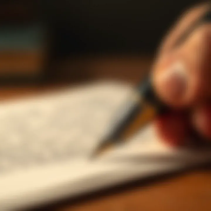 Crafting Words A close-up of a pen writing on paper, illustrating the act of crafting words