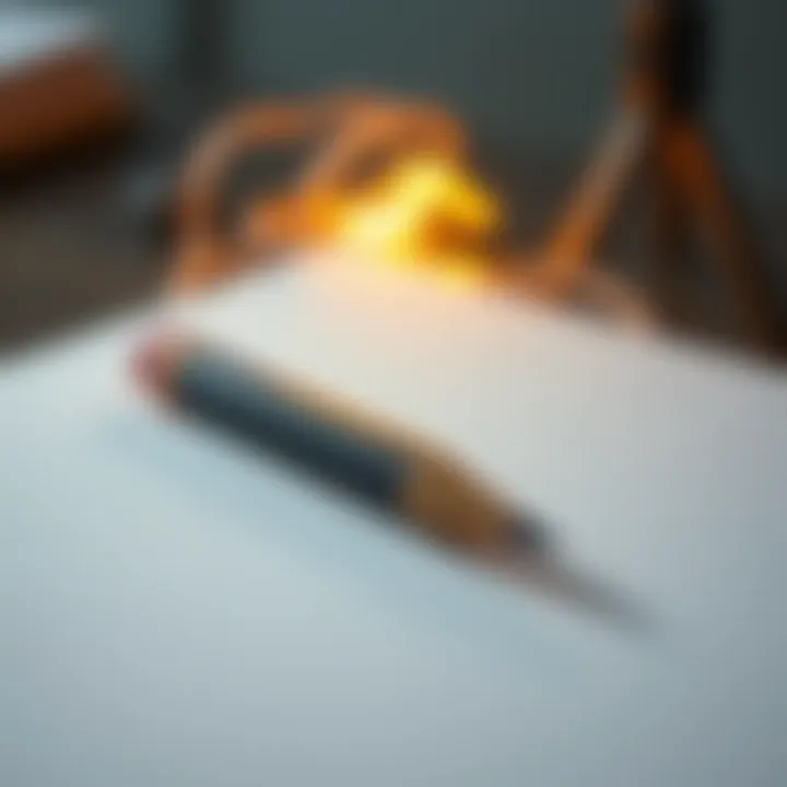 A close-up of a pencil resting on a blank sheet of paper, symbolizing creativity.