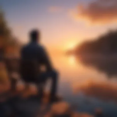 Contemplation at Dusk A reflective figure contemplating life choices amidst a beautiful sunset