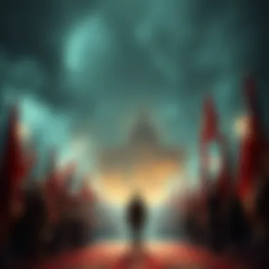 The Tyranny Within: Democracy's Dilemma Depiction of a democratic society grappling with tyranny