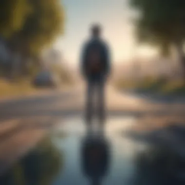 Choices and Reflections A person standing at a crossroads, contemplating their choices