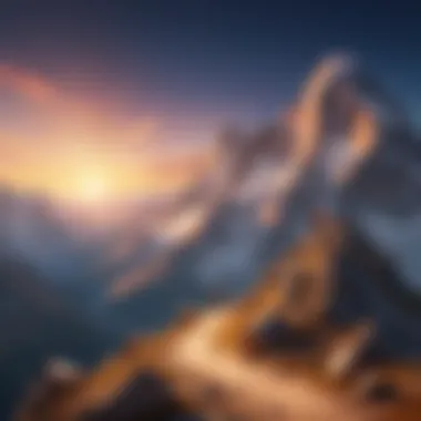 A mountain peak illuminated by golden light, symbolizing achievement