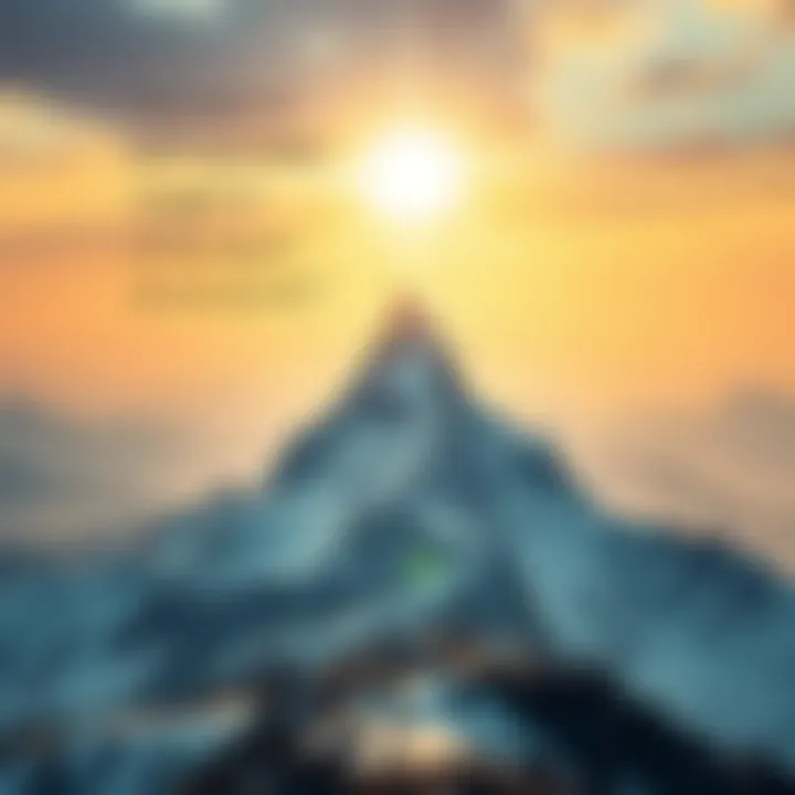 Summit of Strength: Resilience through Inspirational Quotes A mountain peak showcasing achievement and resilience