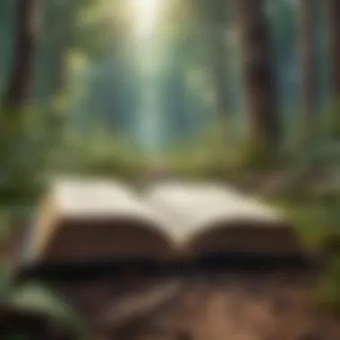 An open book with natural elements symbolizing knowledge and nature