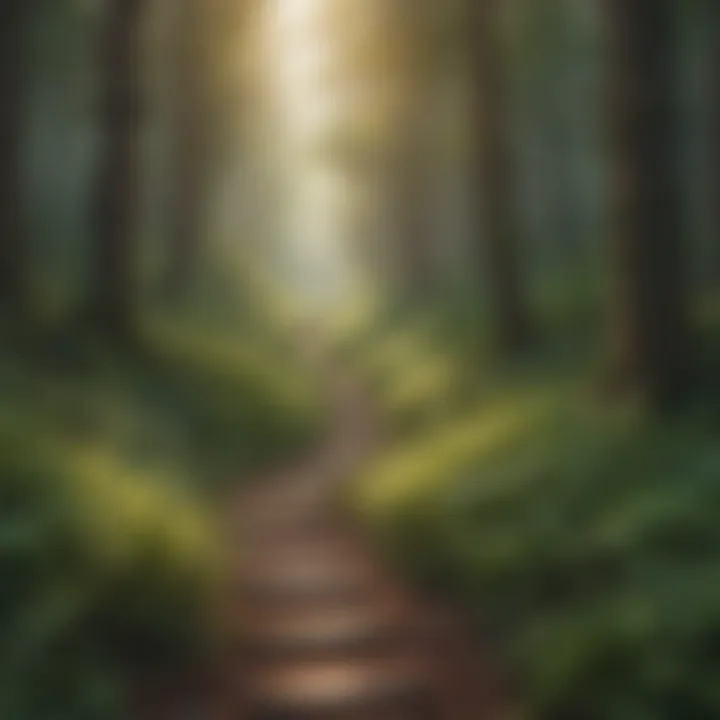 A winding path through a lush forest representing individual journey