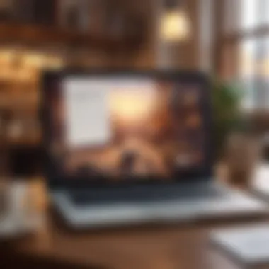 A laptop with eBook open on a screen, surrounded by coffee and notes