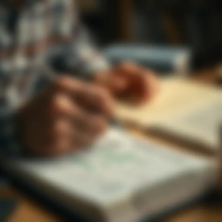 Close-up of a person writing in a personal accounting book